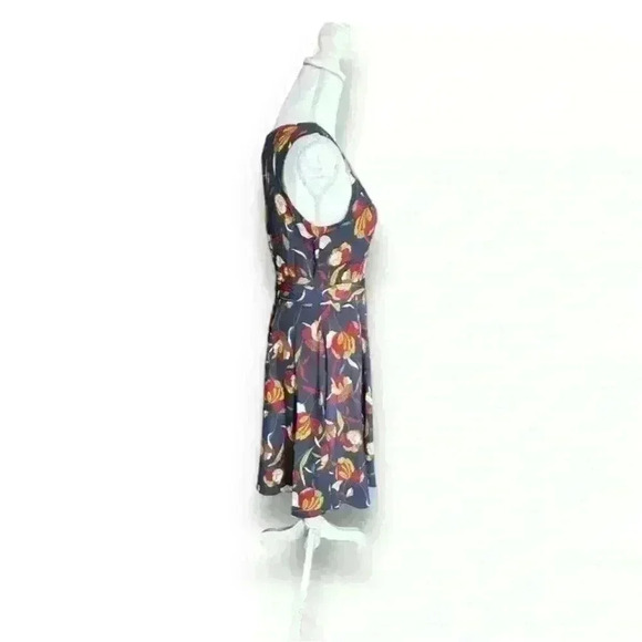 Yellow Star ModCloth Womens Dress Medium Multicolor Navy Blue Floral Sleeveless - Picture 2 of 5